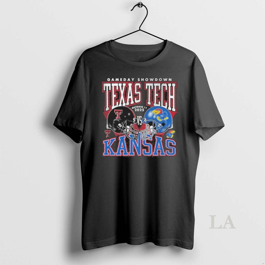 Original Gameday Showdown 2025 Texas Tech Red Raiders Vs Kansas Jayhawks Helmet - clothing by TeeHivey.com