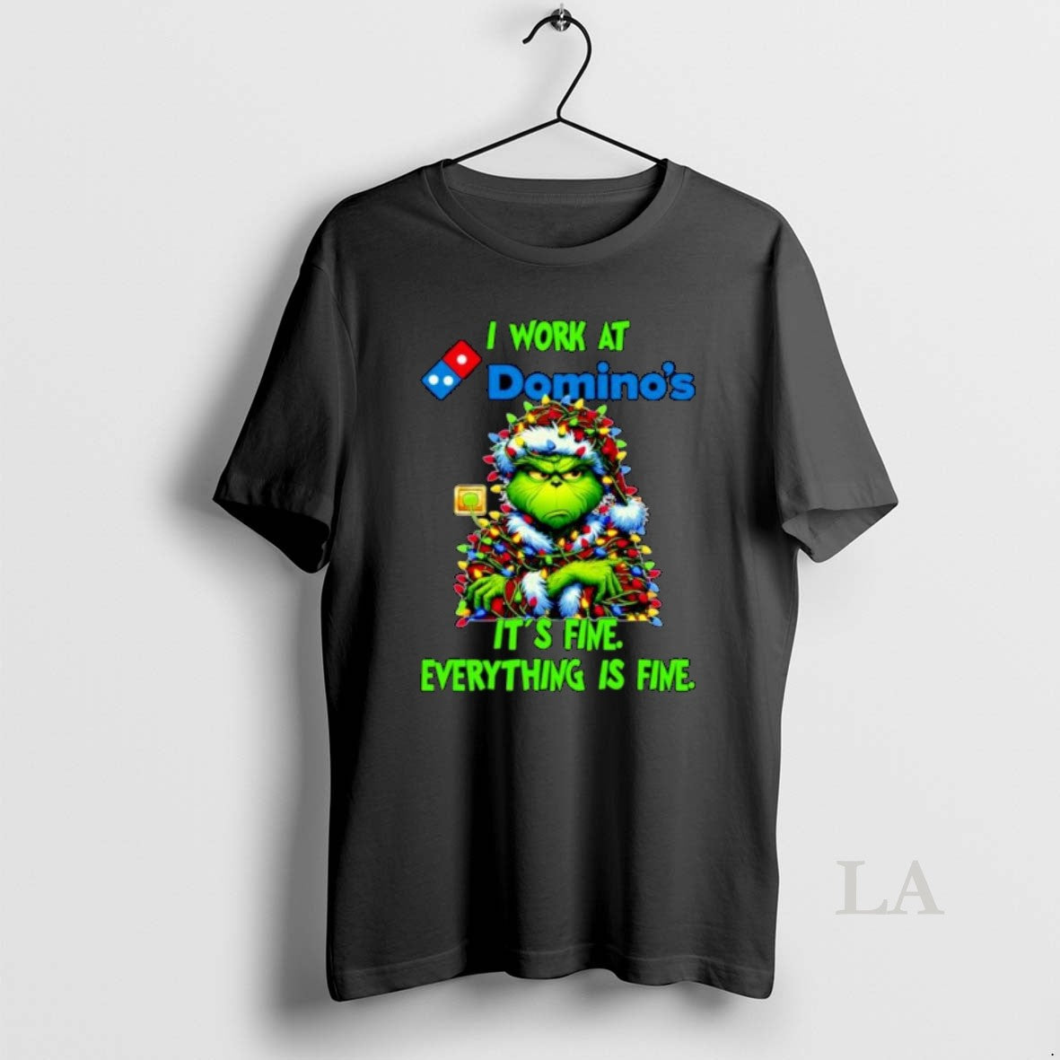 Original Grinch Santa I Work At Dominos Its Fine Everything Is Fine Christmas Lights Ornaments - clothing by TeeHivey.com