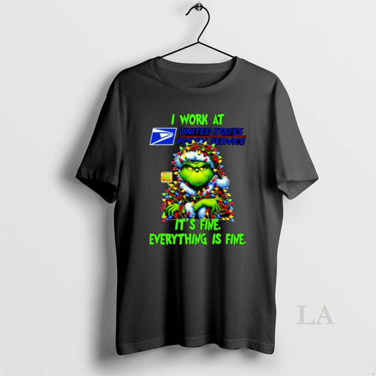 Original Grinch Santa I Work At Usps Its Fine Everything Is Fine Christmas Lights Ornaments - clothing by TeeHivey.com