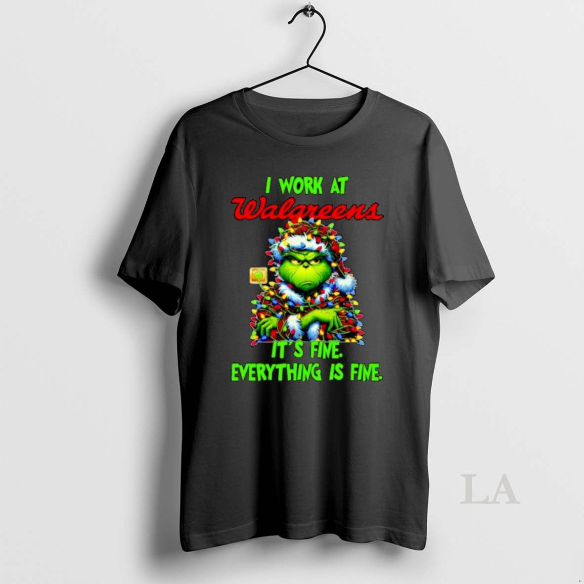 Original Grinch Santa I Work At Walgreens Its Fine Everything Is Fine Christmas Lights Ornaments - clothing by TeeHivey.com