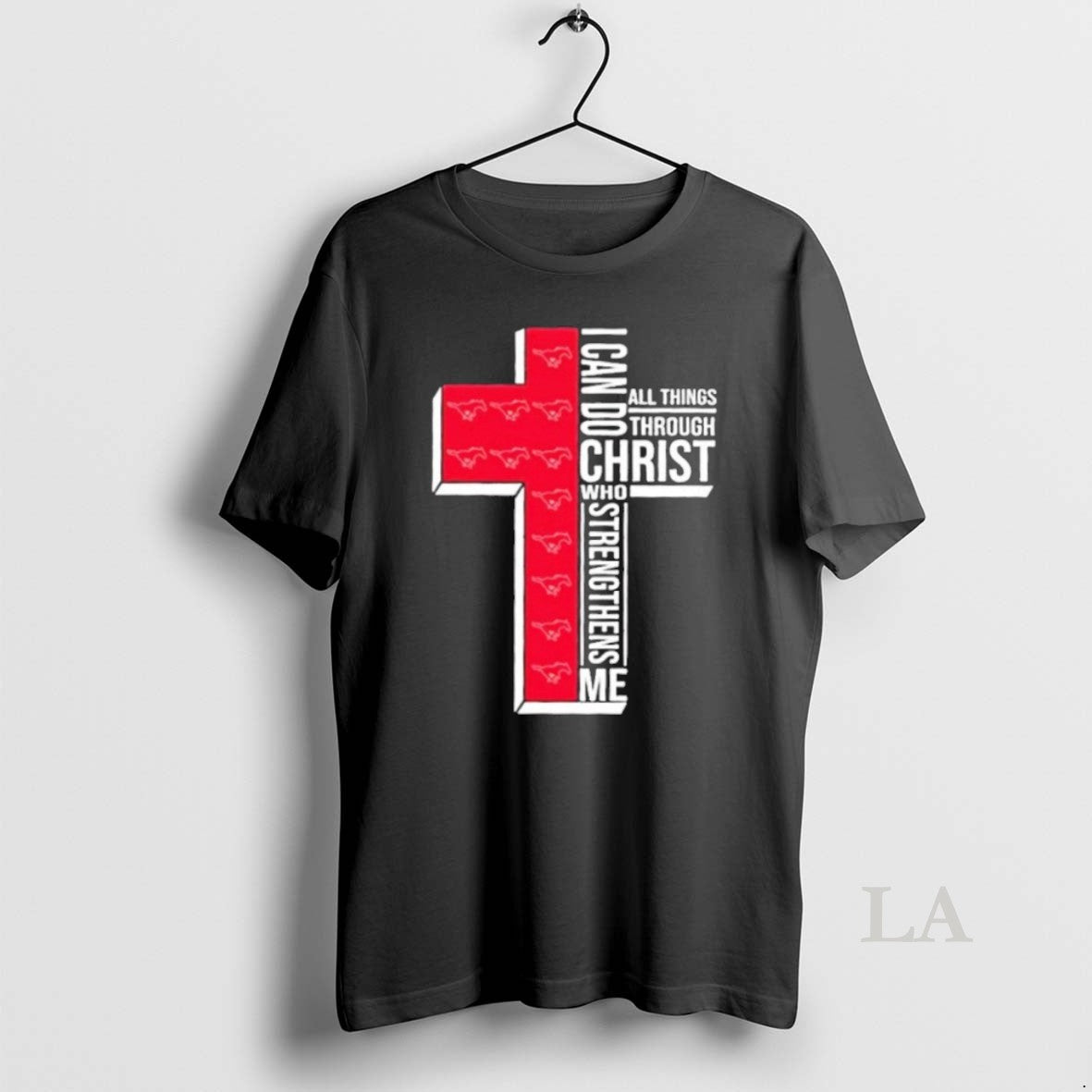 Original I Can Do All Things Through Christ Who Strengthens Me Smu Mustangs Football Cross - clothing by TeeHivey.com