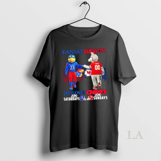 Original Mascots Kansas Jayhawks On Saturdays X Kansas City Chiefs On Sundays Skyline - clothing by TeeHivey.com