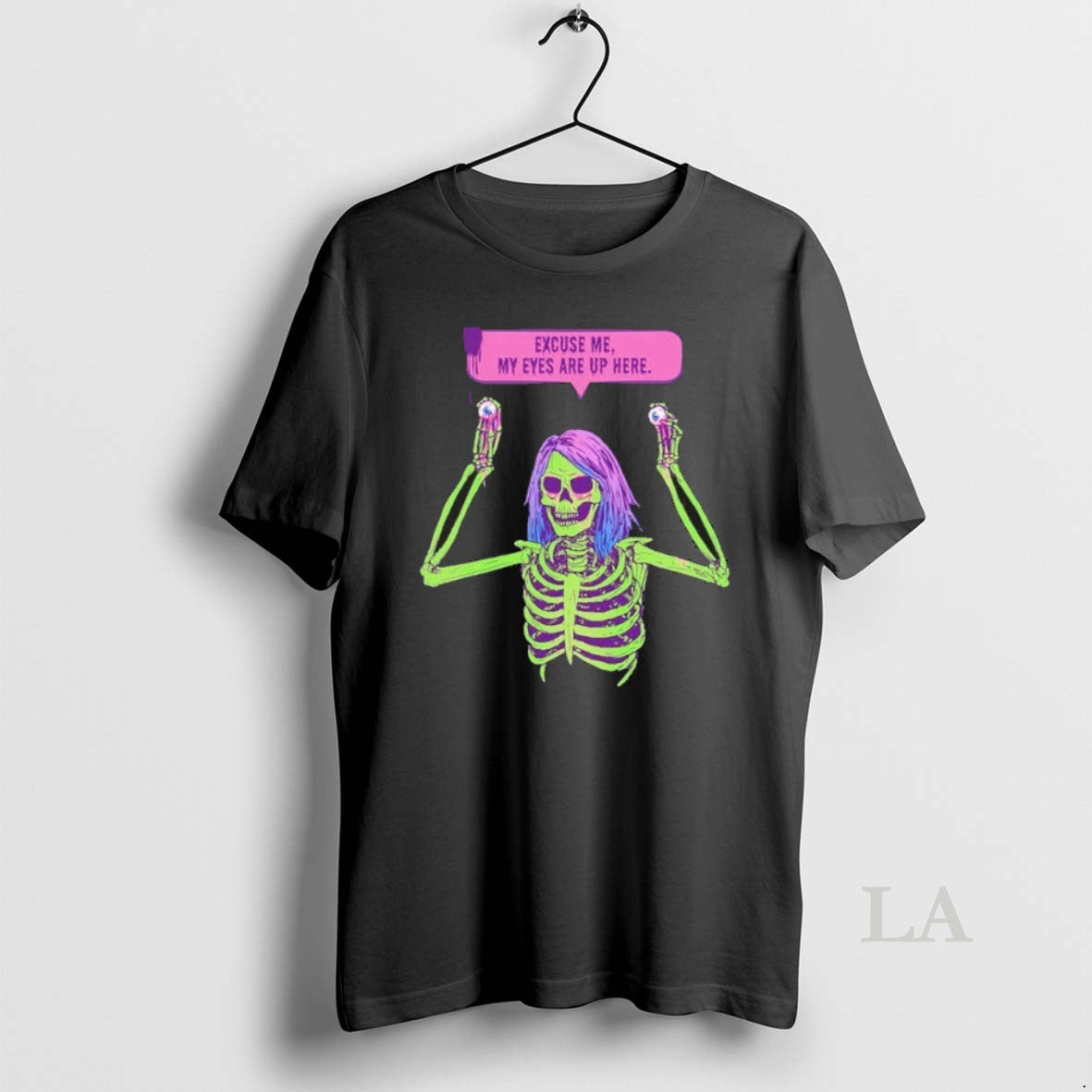 Original My Eyes Are Up Here Creepy Skeleton Eyeballs Halloween - clothing by TeeHivey.com