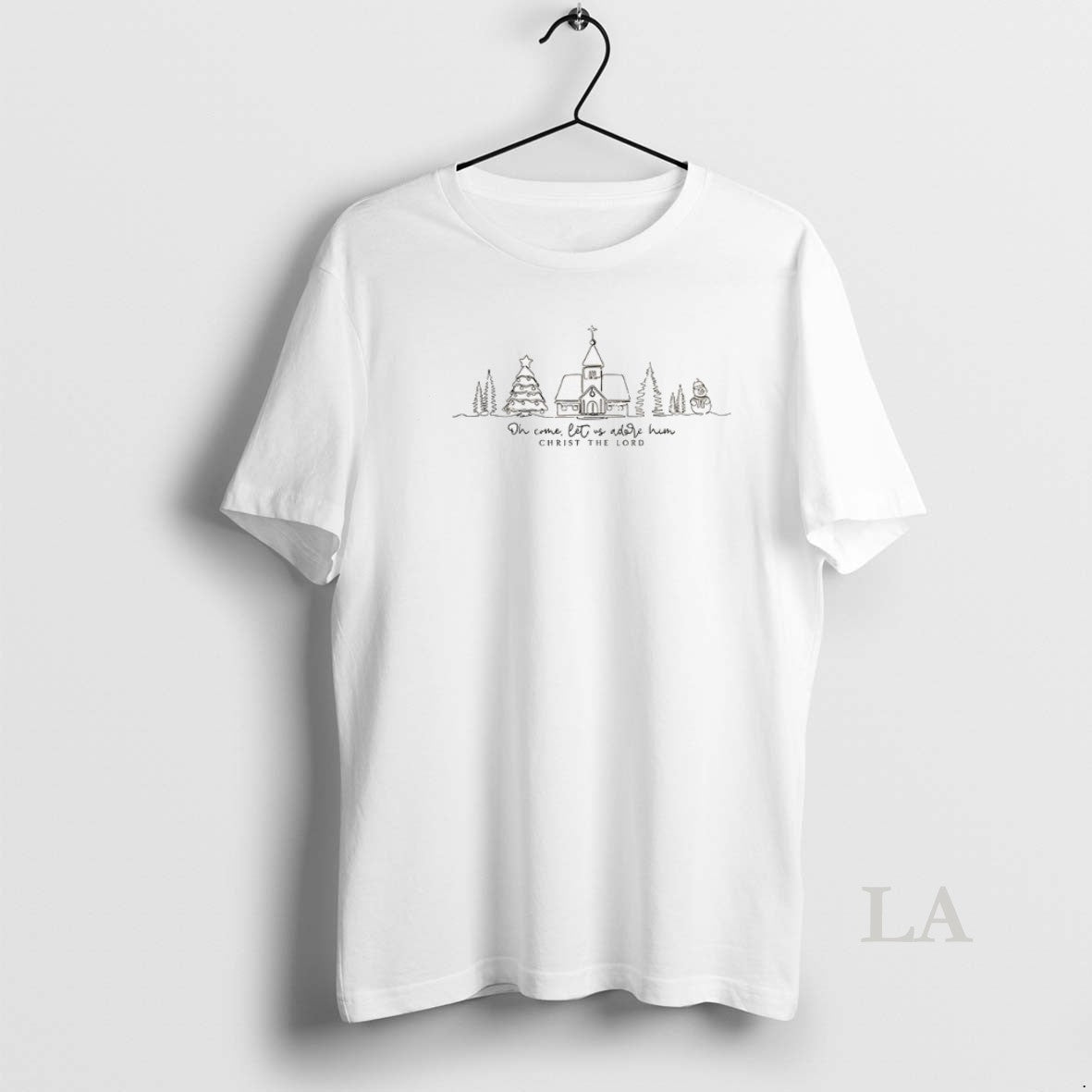 Original Oh Come Let Us Adore Him Christmas Church Scene Christ The Lord - clothing by TeeHivey.com