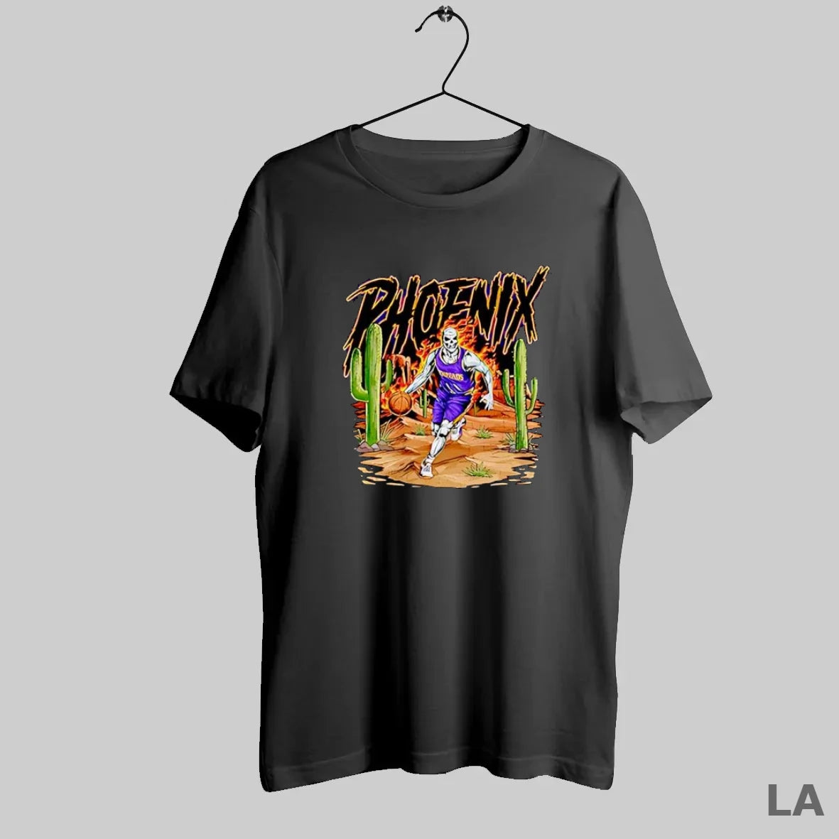 Original Phoenix Skeleton Dribbling Basketball In Desert With Cactus - clothing by TeeHivey.com