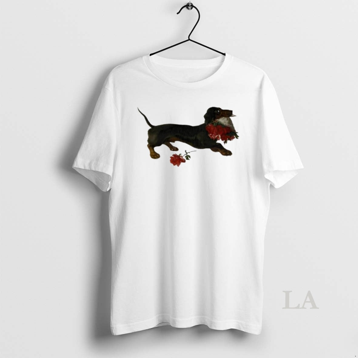 Original Top Dachshund Running With A Bouquet Of Red Flowers In Her Mouth - clothing by TeeHivey.com