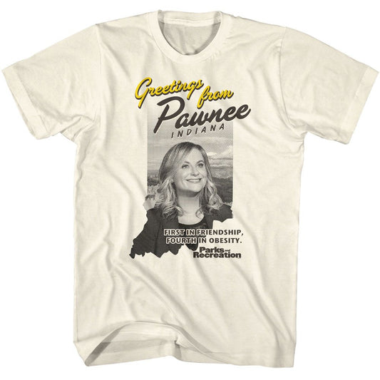Parks And Recreation - Greetings From - American Classics - Solid Off-White Adult Short Sleeve T-Shirt