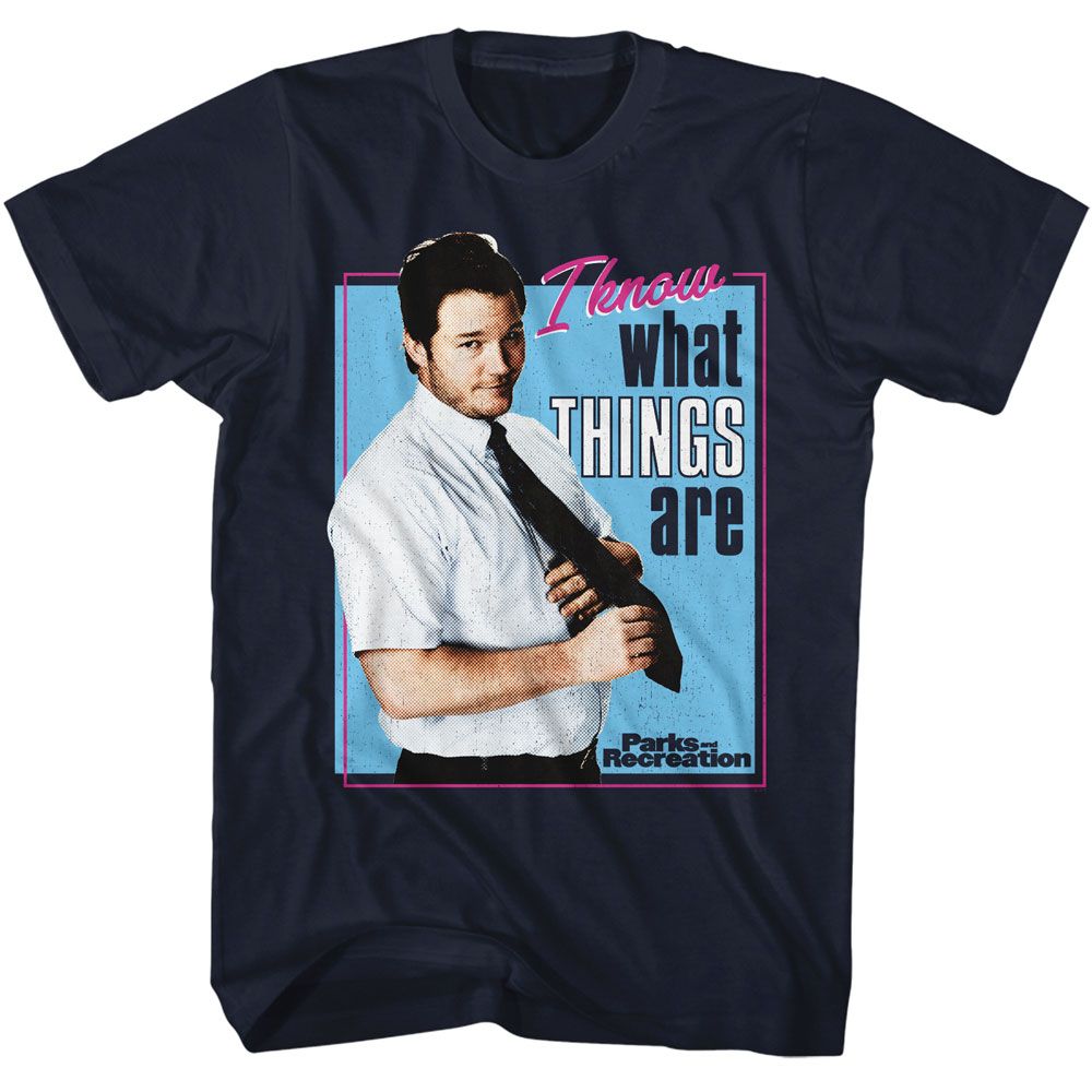 Parks And Recreation - I Know What Things Are - American Classics - Solid Blue Adult Short Sleeve T-Shirt