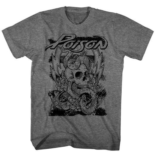 Poison - Skull Snake Lightning - Short Sleeve - Heather - Adult - T-Shirt - clothing by TeeHivey.com