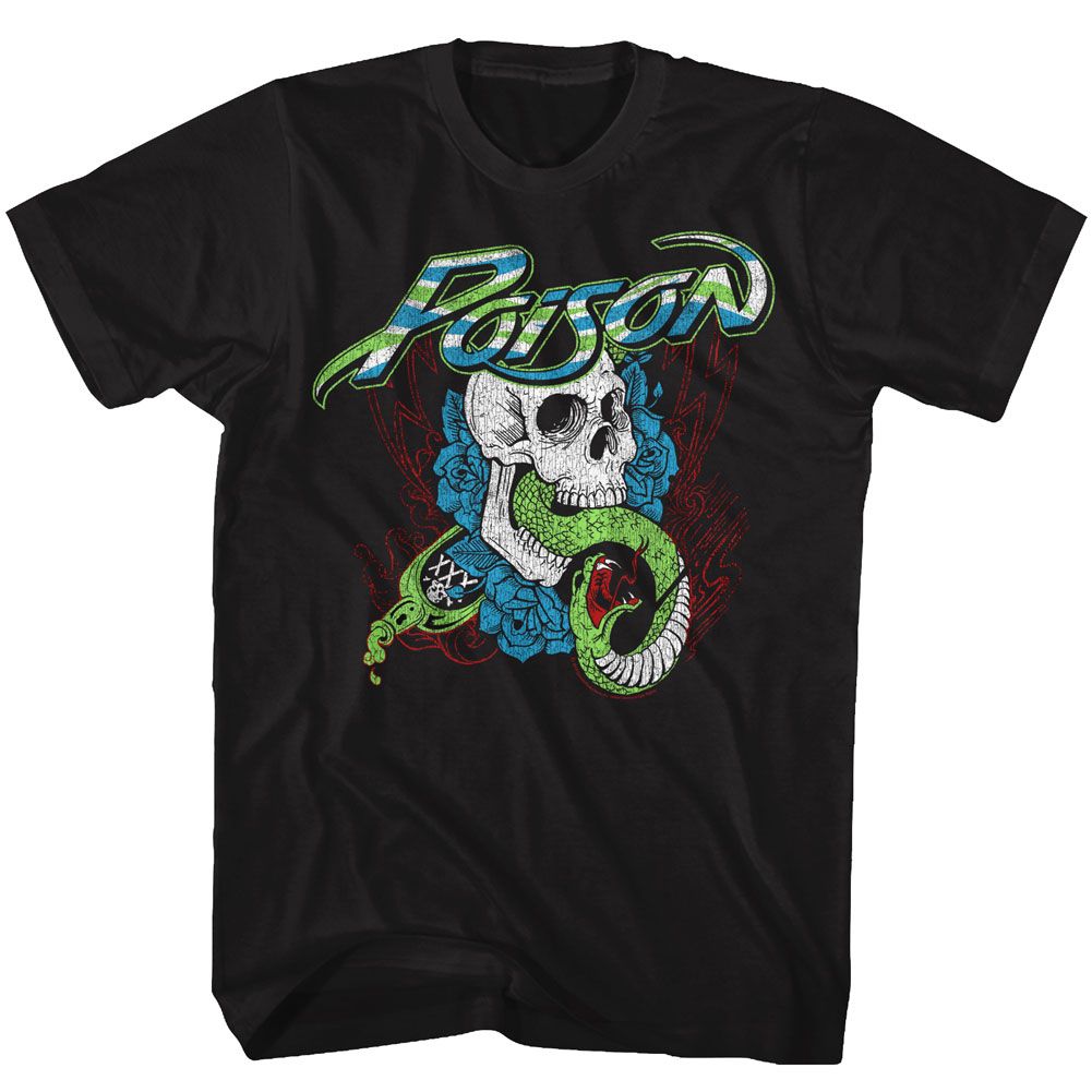 Poison - Skull & Rose - Short Sleeve - Adult - T-Shirt - clothing by TeeHivey.com