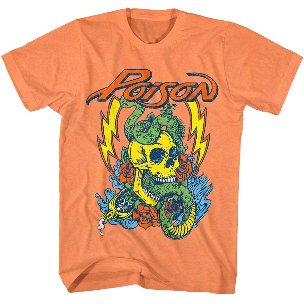 Poison - Snake Skull - American Classics - Heather Orange Adult Short Sleeve T-Shirt - clothing by TeeHivey.com (Image 1)