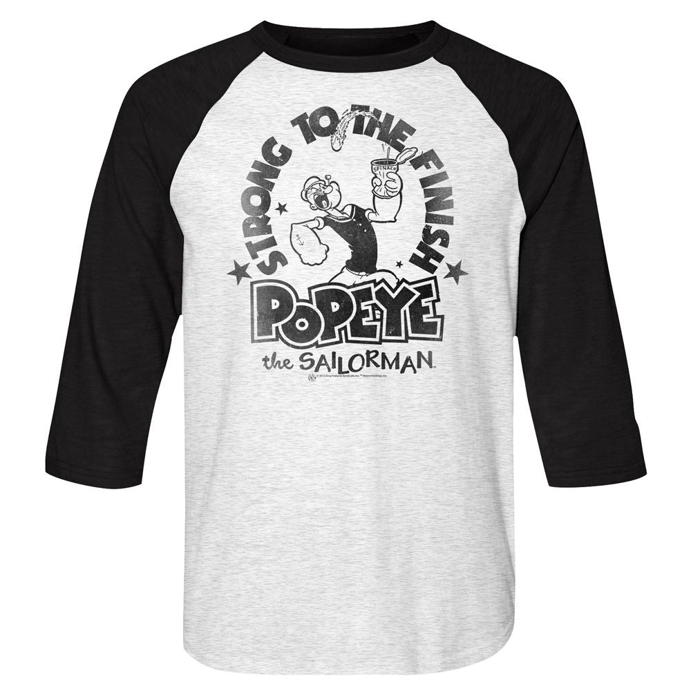Popeye - Strong Finish - 3/4 Sleeve - Heather - Adult - Raglan Shirt - clothing by TeeHivey.com