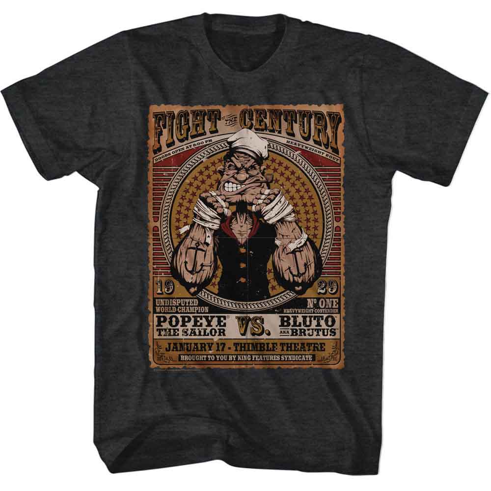 Popeye - Fight Of The Century - American Classics - Heather Black Adult Short Sleeve T-Shirt (Image 1)