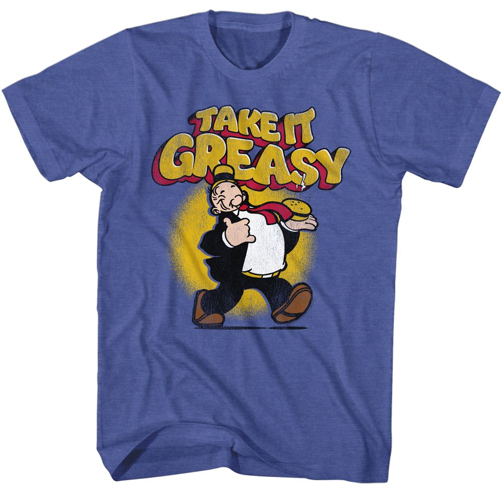 Popeye - Take It Greasy - American Classics - Heather Blue Adult Short Sleeve T-Shirt - clothing by TeeHivey.com (Image 1)
