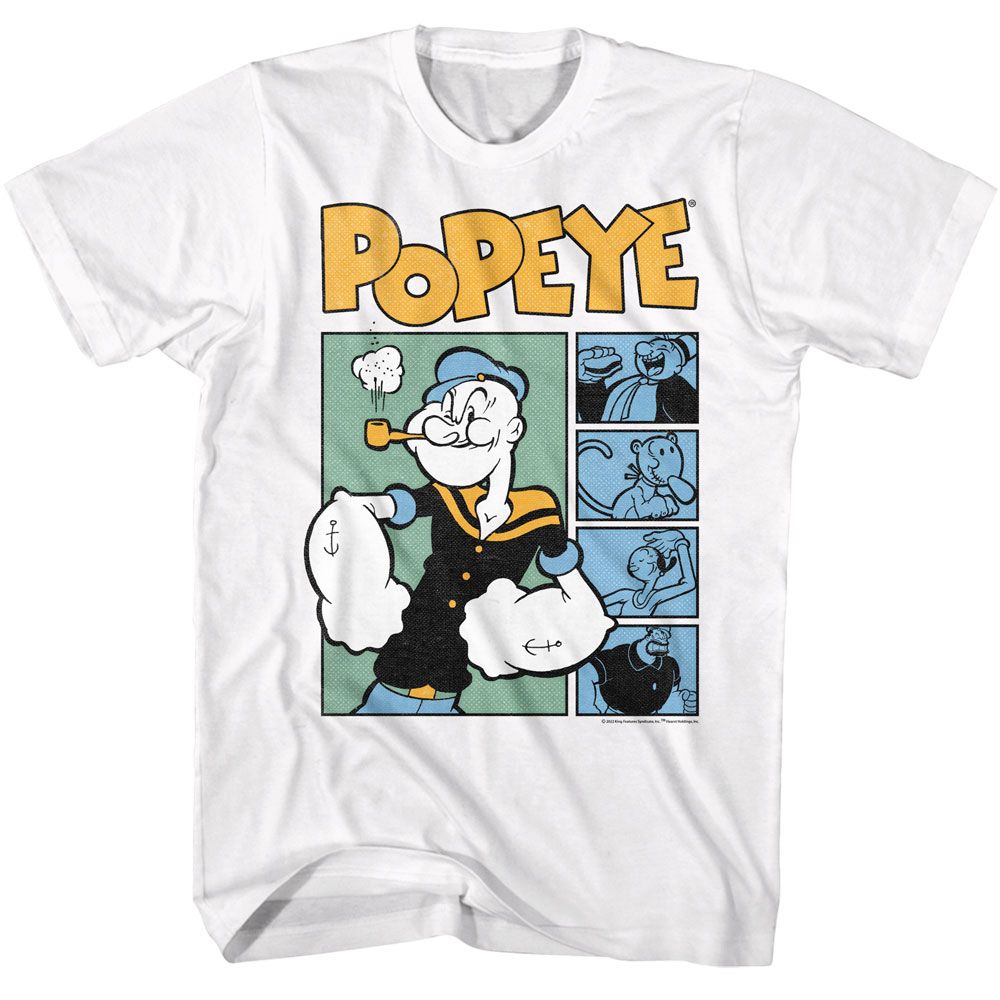 Popeye - Boxes - American Classics - Solid White Adult Short Sleeve T-Shirt - clothing by TeeHivey.com (Image 1)