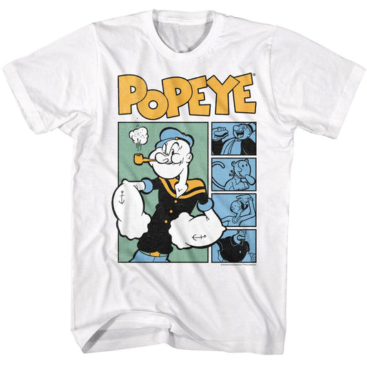 Popeye - Boxes - American Classics - Solid White Adult Short Sleeve T-Shirt - clothing by TeeHivey.com (Image 1)