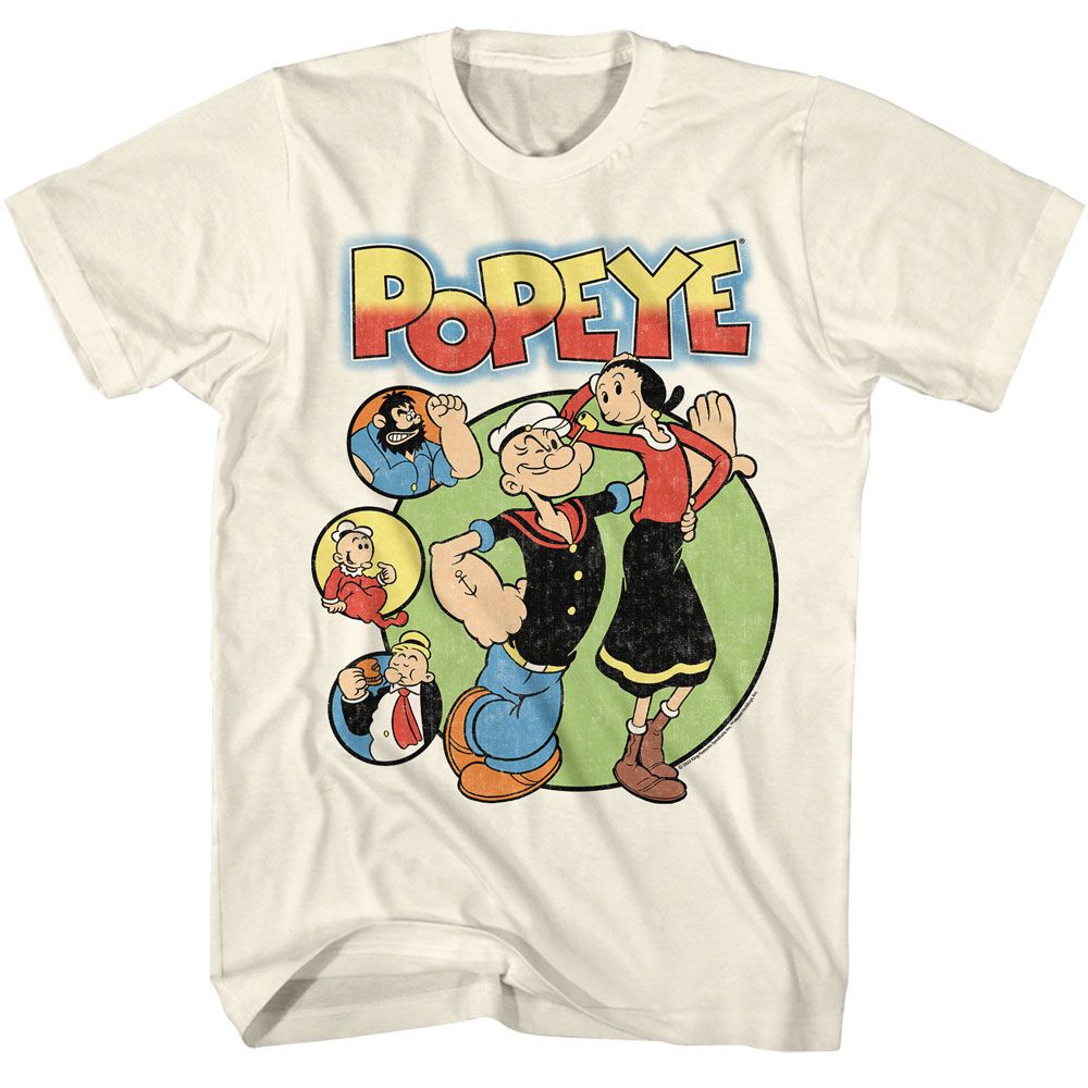 Popeye - Circles - American Classics - Solid Off-White Adult Short Sleeve T-Shirt - clothing by TeeHivey.com (Image 1)