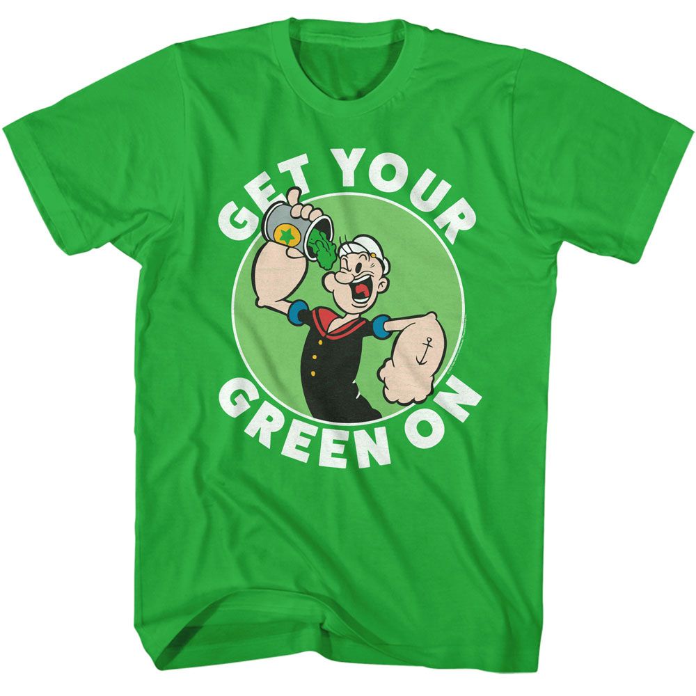Popeye - Get Your Green On - American Classics - Solid Green Adult Short Sleeve T-Shirt - clothing by TeeHivey.com (Image 1)