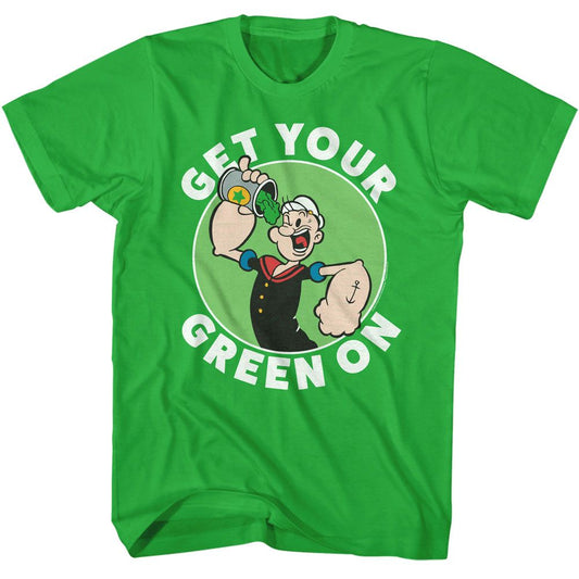 Popeye - Get Your Green On - American Classics - Solid Green Adult Short Sleeve T-Shirt - clothing by TeeHivey.com (Image 1)