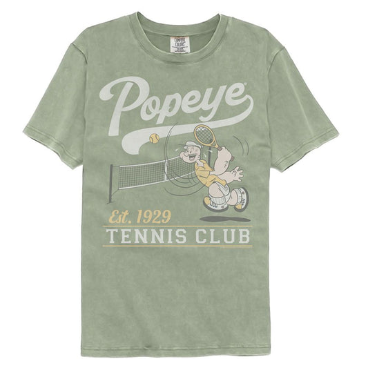 Popeye - Tennis Club Est 1929 - American Classics - Solid Green Adult Short Sleeve Comfort Color T-Shirt (Image 1)