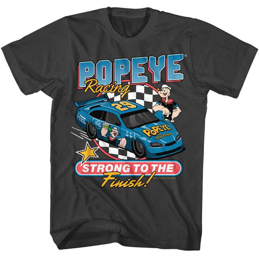 Popeye - Strong To Race Finish - American Classics - Solid Gray Adult Short Sleeve T-Shirt (Image 1)