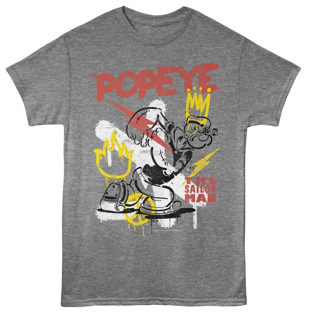 Popeye - Graffiti - American Classics - Gray Solid Adult Short Sleeve T-Shirt - clothing by TeeHivey.com (Image 1)