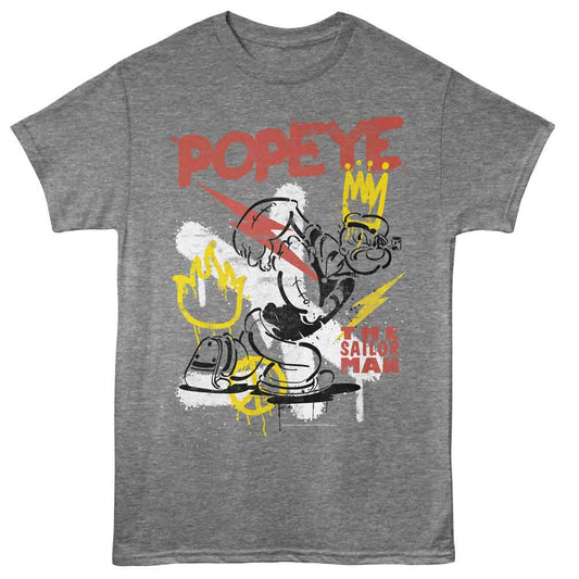 Popeye - Graffiti - American Classics - Gray Solid Adult Short Sleeve T-Shirt - clothing by TeeHivey.com (Image 1)