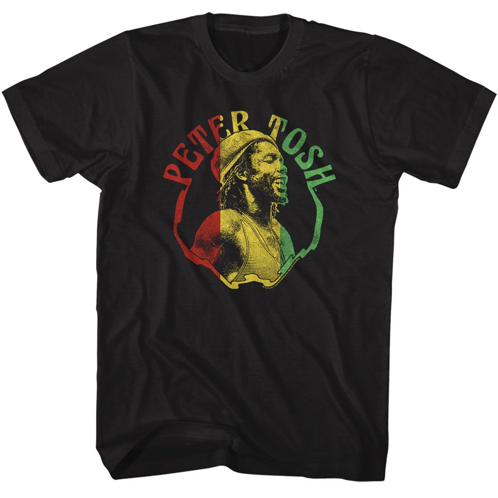Peter Tosh - Rasta Colors - American Classics - Solid Black Adult Short Sleeve T-Shirt - clothing by TeeHivey.com (Image 1)