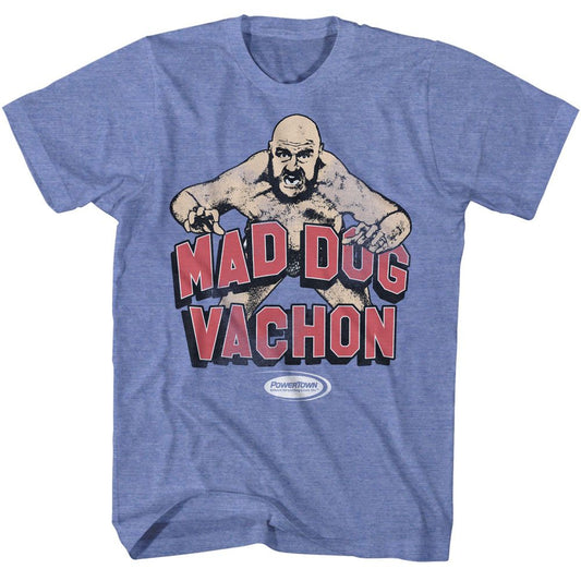 Powertown - Mad Dog Vachon Illustrated - Blue Short Sleeve Heather Adult T-Shirt - clothing by TeeHivey.com (Image 1)