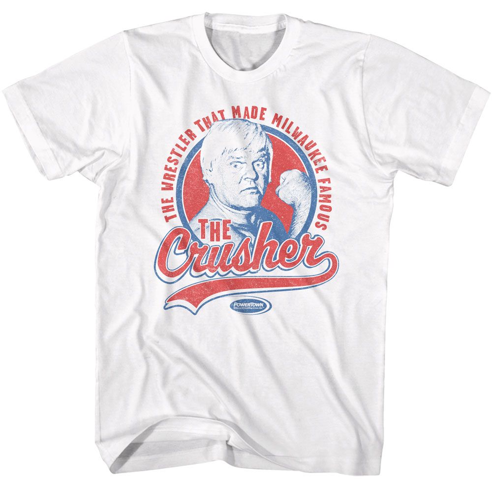 Powertown - Milwaukee Crusher - White Front Print Short Sleeve Adult T-Shirt - clothing by TeeHivey.com (Image 1)