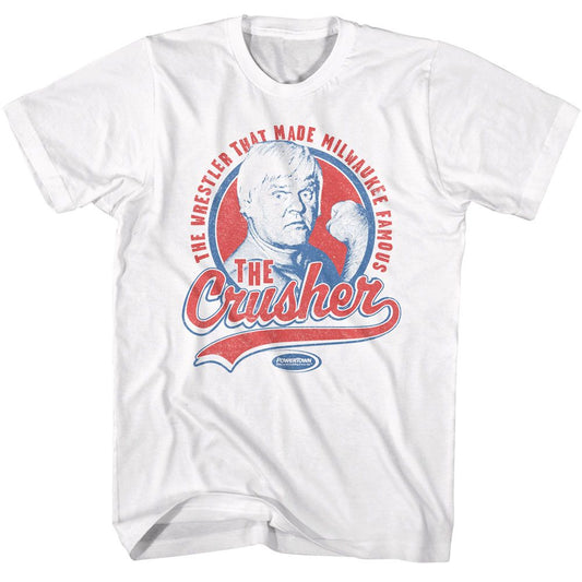 Powertown - Milwaukee Crusher - White Front Print Short Sleeve Adult T-Shirt - clothing by TeeHivey.com (Image 1)
