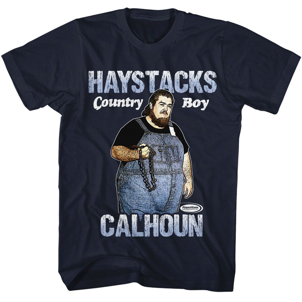 Powertown - Haystacks Calhoun - Blue Front Print Short Sleeve Adult T-Shirt - clothing by TeeHivey.com (Image 1)