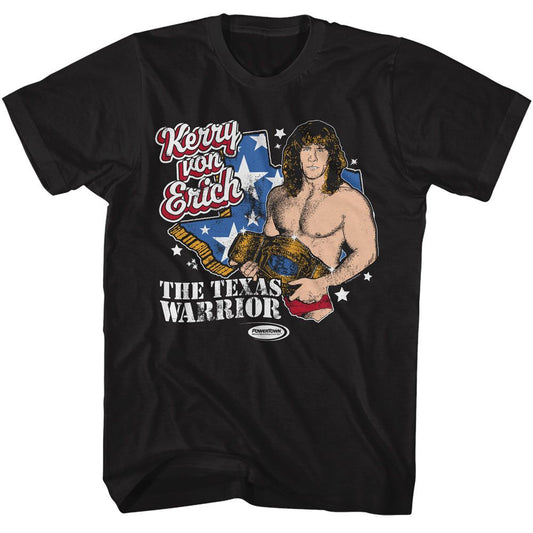 Powertown - Kerry Von Erich Texas - Black Front Print Short Sleeve Adult T-Shirt - clothing by TeeHivey.com (Image 1)