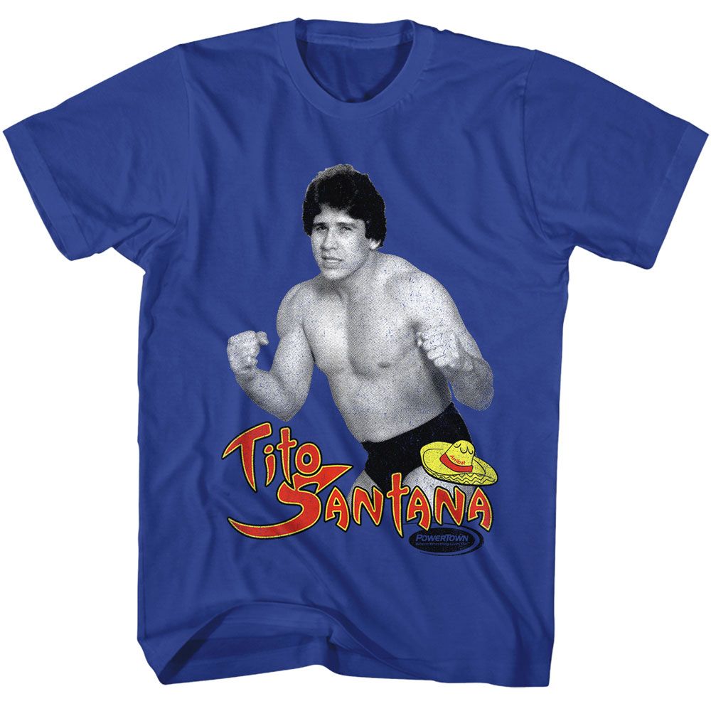 Powertown - Santanastance - Blue Front Print Short Sleeve Solid Adult T-Shirt - clothing by TeeHivey.com (Image 1)