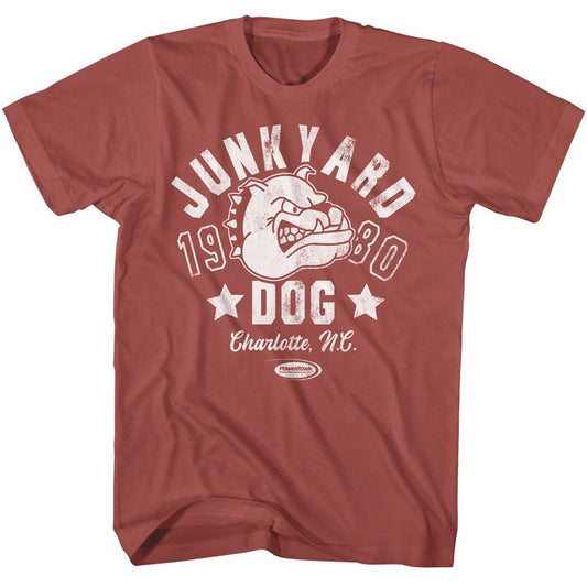 Powertown Junkyard Dog 1980 Terracotta Solid Adult Short Sleeve T-Shirt - clothing by TeeHivey.com (Image 1)