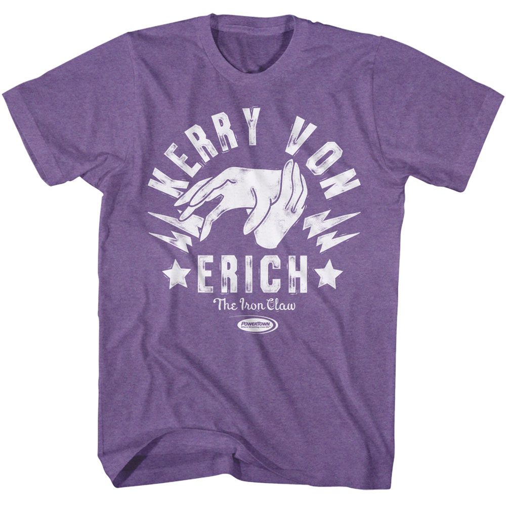 Powertown Von Erich Iron Claw Purple Heather Adult Short Sleeve T-Shirt - clothing by TeeHivey.com (Image 1)