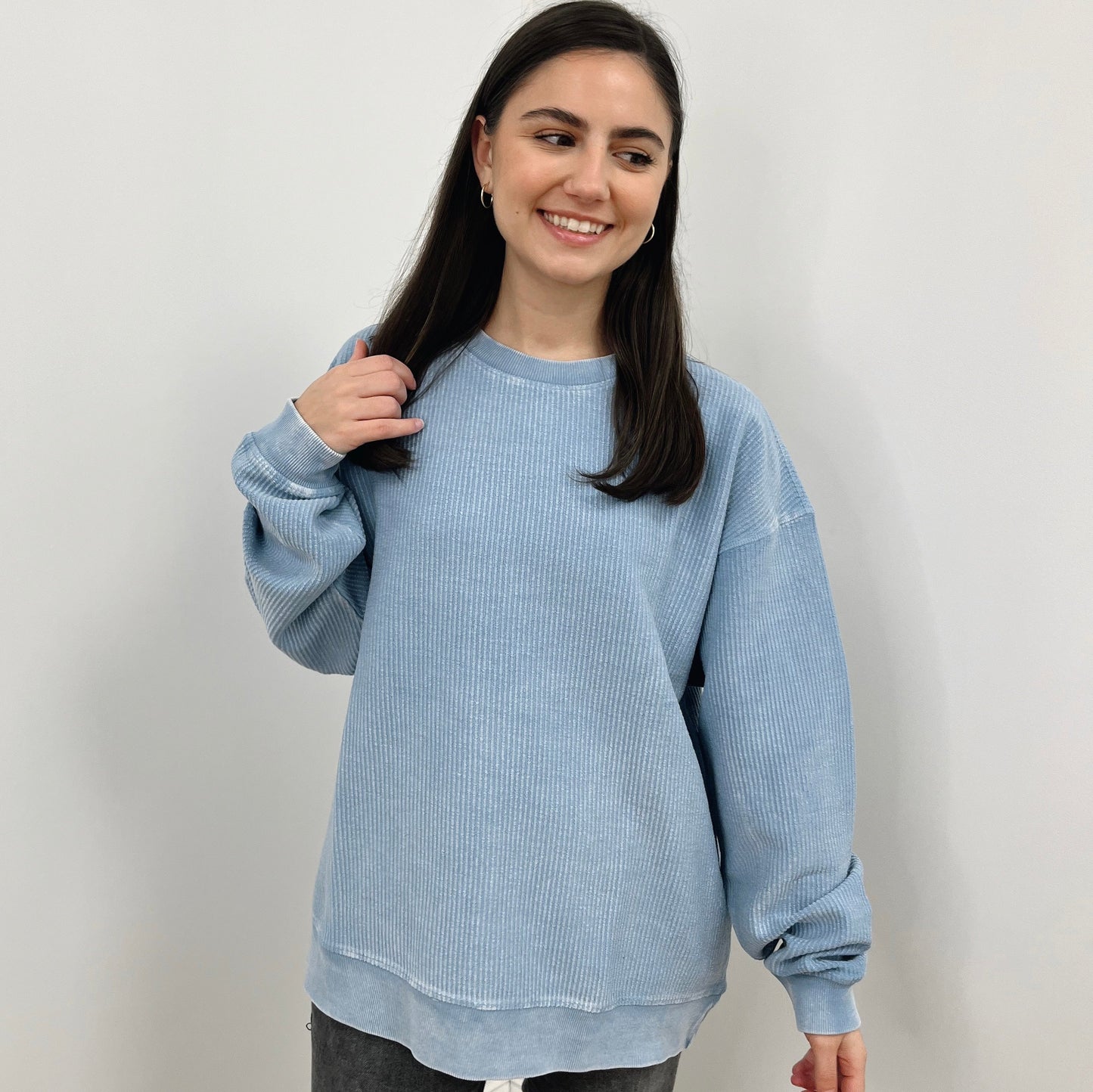 Pacific Blue Oversized Corded Crew - clothing by TeeHivey.com (Image 1)