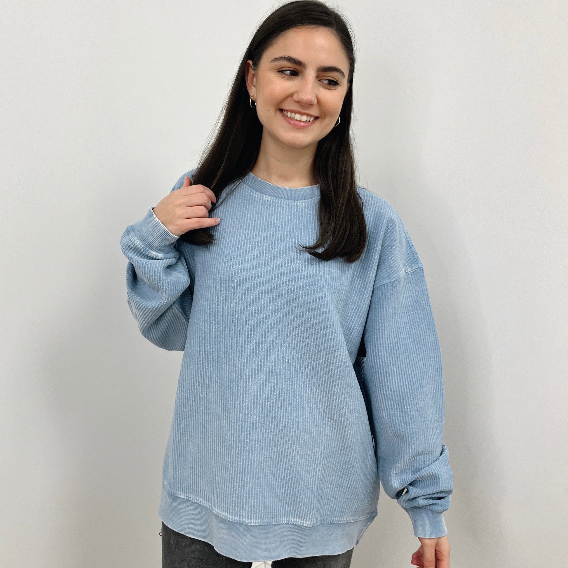 Pacific Blue Oversized Corded Crew - clothing by TeeHivey.com (Image 1)