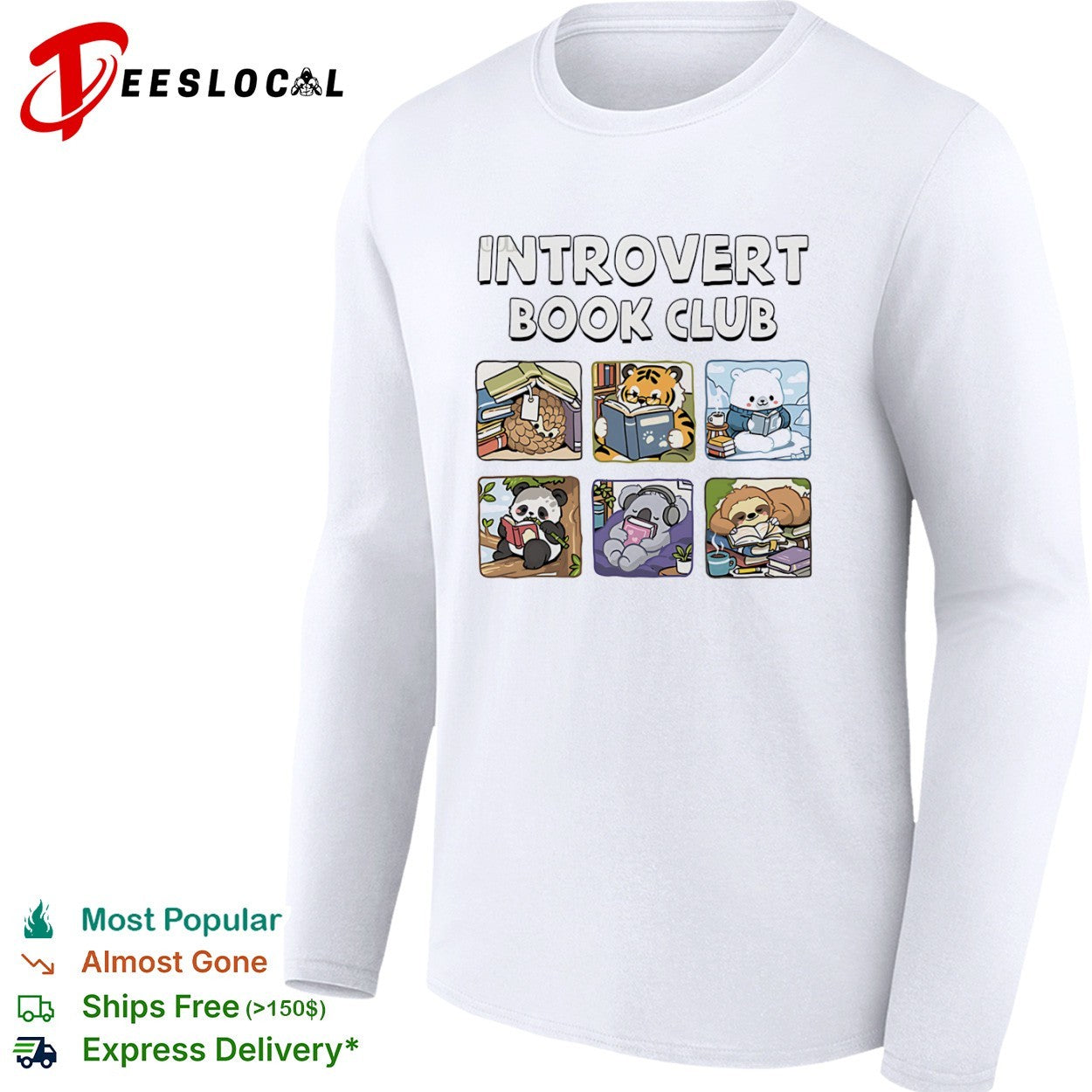 Pangolin panda tiger polar bear koala and sloth introvert book club shirt