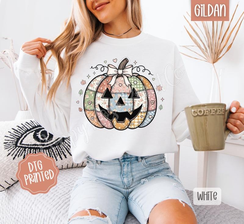 Patch Pumpkin Sweatshirt, Trendy Fall Crewneck