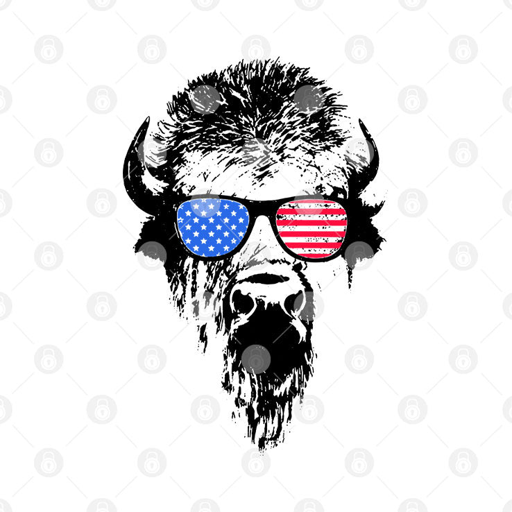 Patriotic Buffalo USA Flag American Red White Blue Sunglasses T Shirt