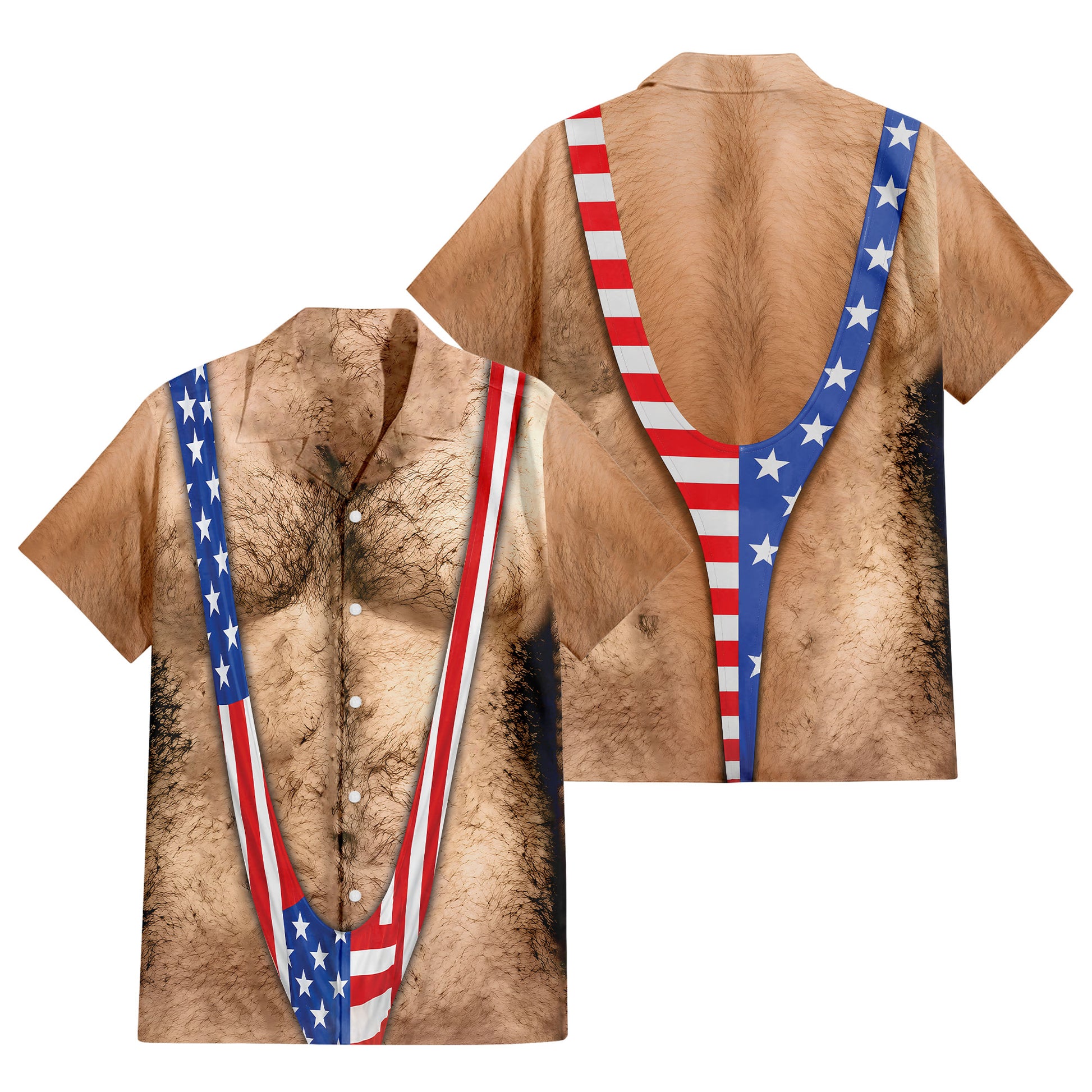 Patriotic Chest Hair Illusion 4th Of July Hawaiian T Shirt