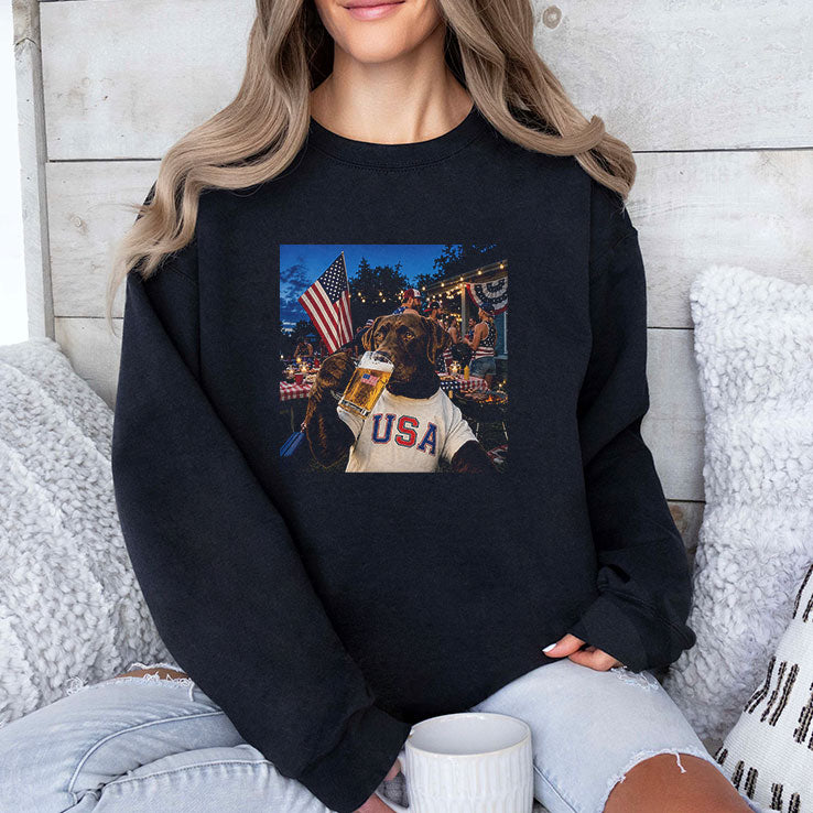 Patriotic Chocolate Lab Drinking Beer USA Dog 4th Of July T Shirt