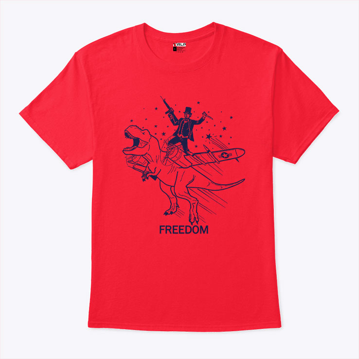 Patriotic Lincoln Riding Dinosaur USA Freedom T Shirt