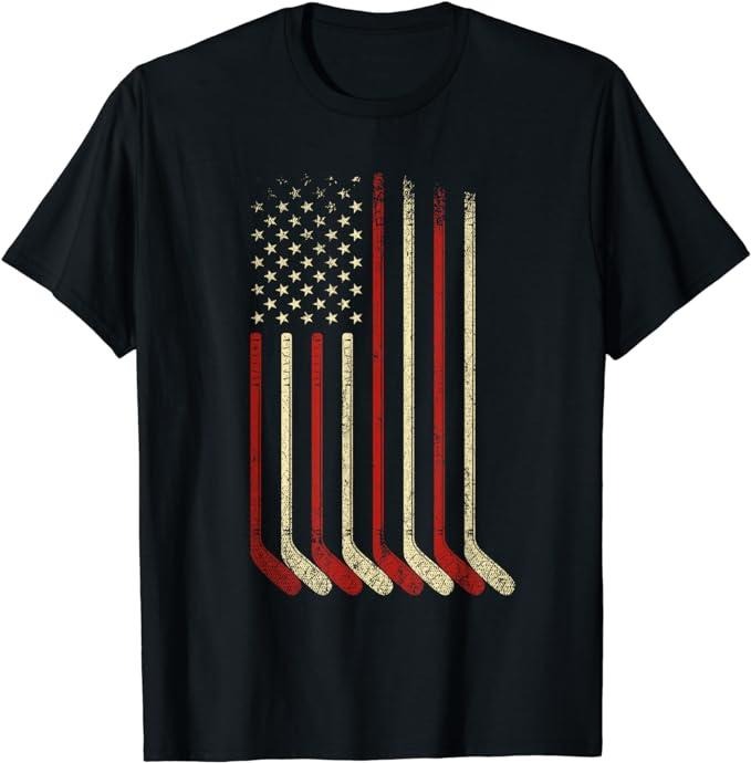 Patriotic Shirts For Men, US Flag Patriotic American Hockey Player Ice Hockey T-Shirt Menswear Top - clothing by TeeHivey.com