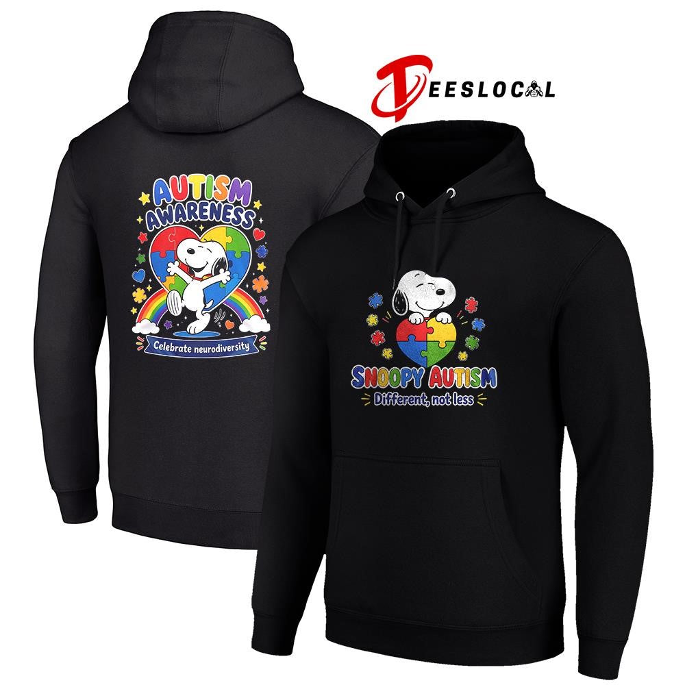 Peanuts Snoopy autism different not less autism awareness celebrate neurodiversity shirt