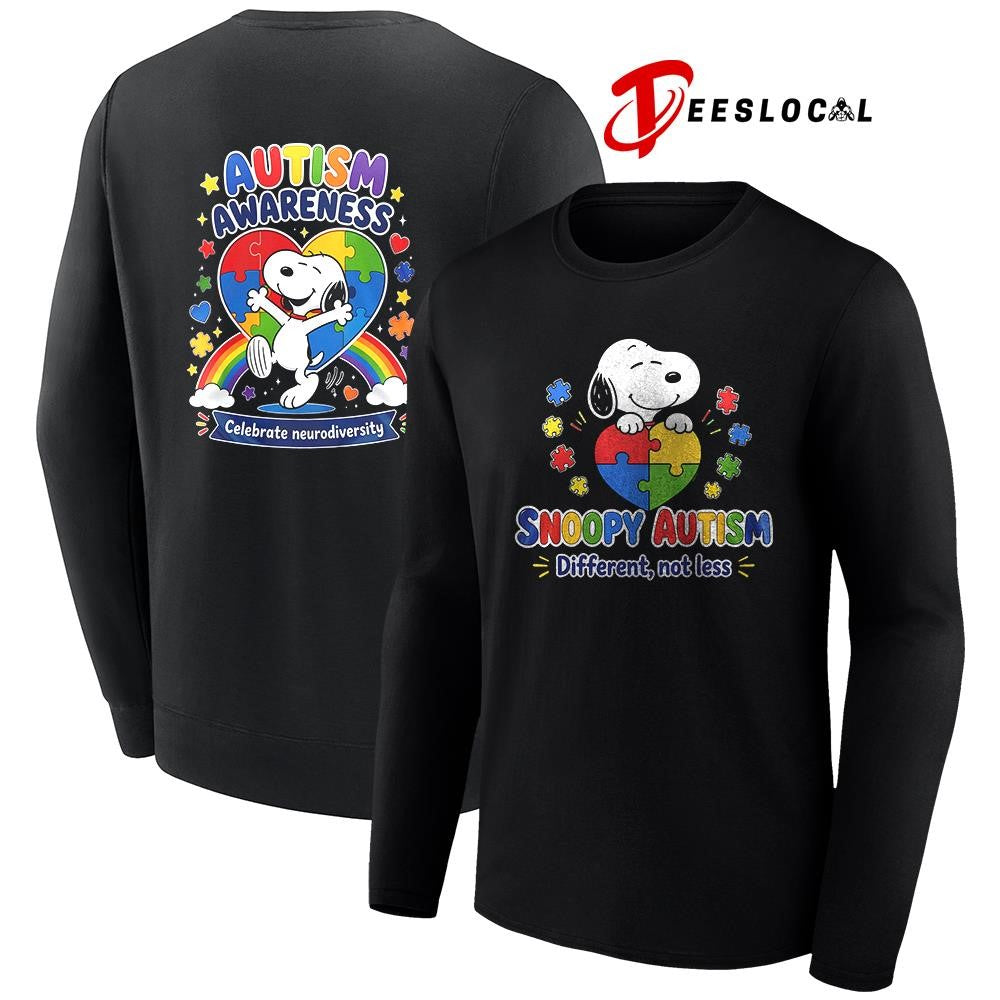 Peanuts Snoopy autism different not less autism awareness celebrate neurodiversity shirt
