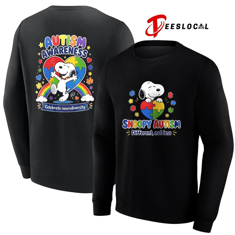 Peanuts Snoopy autism different not less autism awareness celebrate neurodiversity shirt