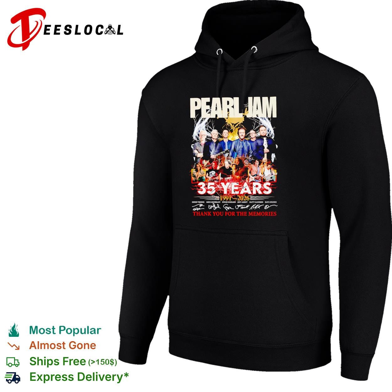 Pearl Jam 35 years 1991 2026 thank you for the memories anniversary shirt