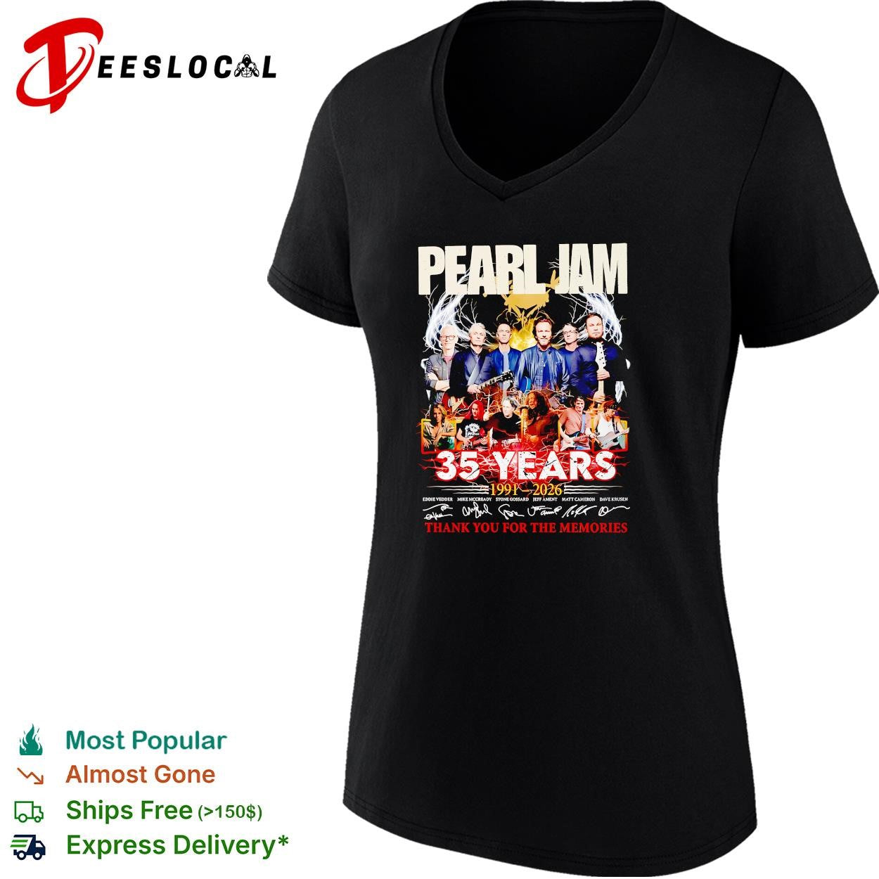 Pearl Jam 35 years 1991 2026 thank you for the memories anniversary shirt